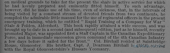 Birchall A P D Lt Col 4th Canadian Infantry Obituary Part 5 De Ruvignys Roll Of Honour Vol 1