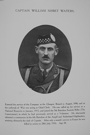 Waters W N Captain 6th Argyll Sutherland Highlanders Northern Assurance Co War Record