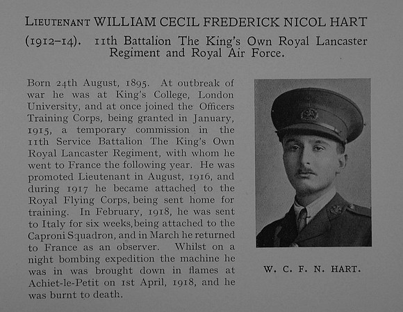 Hart W C F N Lt Royal Air Force Obit Dulwich College Roll Of Honour