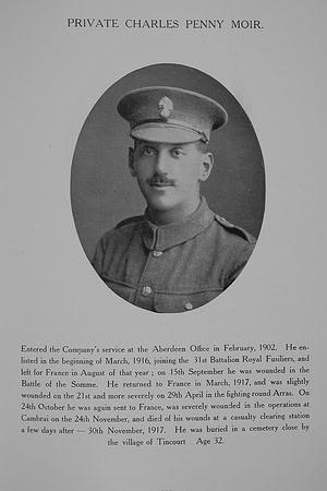 Moir C P Pte G-54809 8th Royal Fusiliers Northern Assurance Co War Record