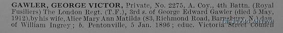 Gawler G V Pte 2275 4th London Regiment Obit Part 1