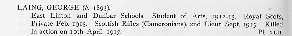 Laing G 2nd Lt Cameronians Obit