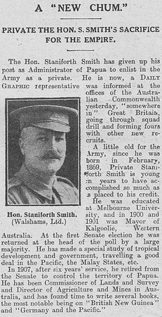 Staniforth-Smith M Pte The Hon  44th Australian Infantry The Graphic 17th Aug 1916