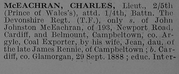 McEachran C Lt 5th Devonshire Regiment Obit Part 1 De Ruvignys Roll Of Honour Vol 3