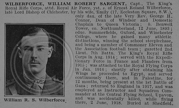 Wilberforce W R S Captain Kings Royal Rifle Corps Attd Royal Air Force Obit Part 1 De Ruvignys Roll Of Honour Vol 4