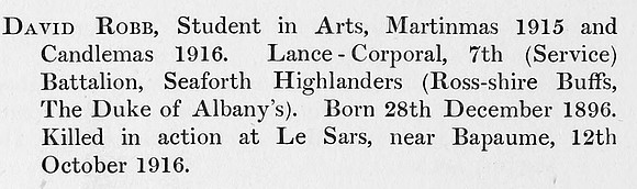 Robb D LCpl 7th Seaforth Highlanders Obit St Andrews University Roll Of Honour