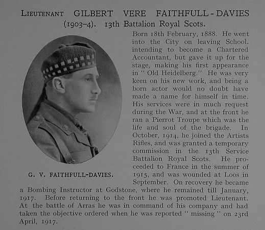 Faithfull-Davies G V Lt 13th Royal Scots Obit Dulwich College Roll Of Honour