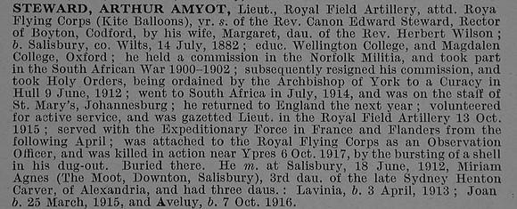 Steward A A Lt Royal Flying Corps Obit De Ruvignys Roll Of Honour Vol 4