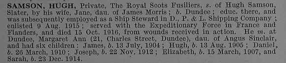 Samson H Pte 20006 7th Royal Scots Fusiliers Obit De Ruvignys Roll Of Honour Vol 4