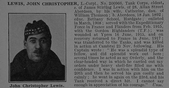 Lewis J C LCpl 200966 Tank Corps Obit De Ruvignys Roll Of Honour Vol 4