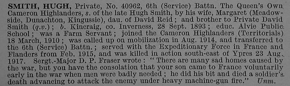 Smith H Pte 40962 6th Cameron Highlanders Obit De Ruvignys Roll Of Honour Vol 4