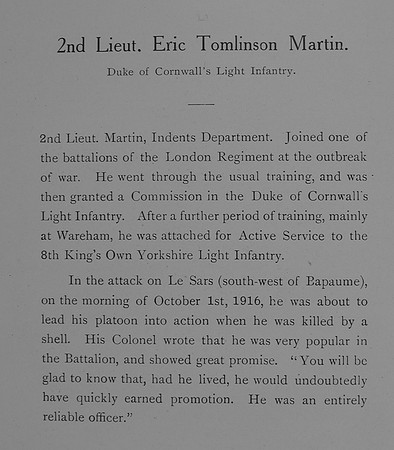 Martin E T 2nd Lt 9t Duke Of Cornwalls Light Infantry Obit William Graham Company