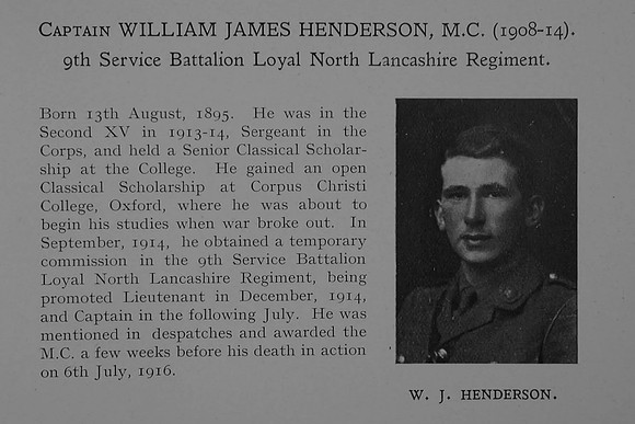 Henderson W J Captain MC 9th Loyal North Lancashire Regiment Obit Dulwich College Roll Of Honour