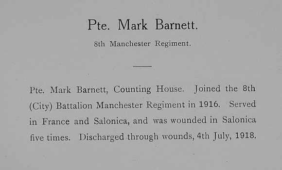 Barnett M Pte 8th Manchester Regiment Record William Graham Co Roll Of Honour