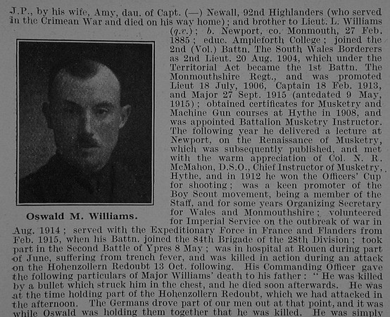 Williams O M Major 1st Monmouthshire Regiment Obit Part 2 De Ruvignys Roll Of Honour Vol 3
