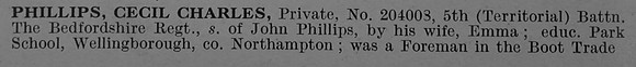 Phillips C C Pte 204008 5th Bedfordshire Regiment Obit Part 1 De Ruvignys Roll Of Honour Vol 4