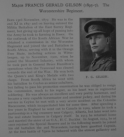 Gilson F G Major 6th Worcestershire Regiment Obit Part 1 Dulwich College Roll Of Honour