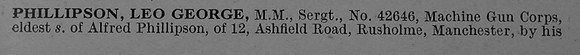 Phillipson L G Sergt MM 42646 Machine Gun Corps Obit Part 1 De Ruvignys Roll Of Honour Vol 4
