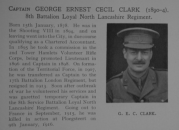 Clark G E Captain 8th Loyal North Lancs Regiment Obit Dulwich College Roll Of Honour