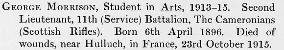 Morrison G 2nd Lt 11th Cameronians Obit St andrews University Roll Of Honour