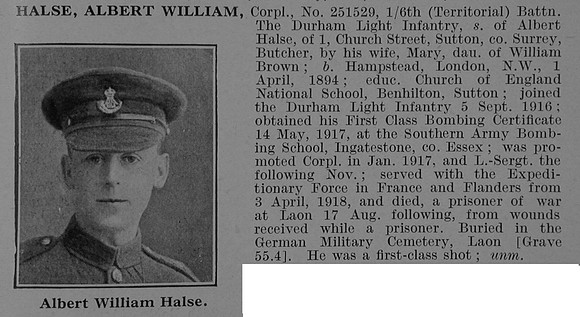 Halse A W Cpl 251529 6th Durham Light Infantry Obit De Ruvignys Roll Of Honour Vol 5