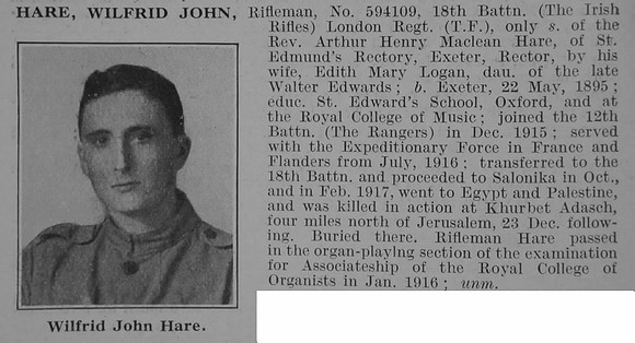 Hare W J Rfn 18th London Regiment Obit De Ruvignys Roll Of Honour Vol 3