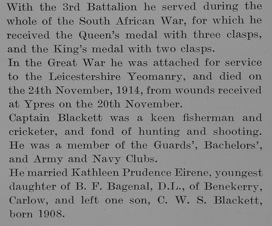 Blackett W S B Captain Grenadier Guards Attd Leicestershire Yeomanry Obit Part 2 The Bond Of Sacrifice Vol 1