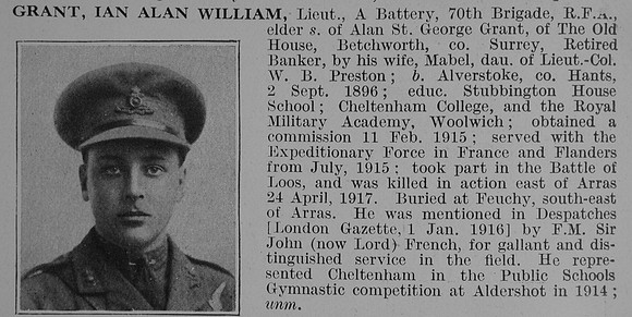 Grant I A W Lt Royal Field Artillery Obit De Ruvignys Roll Of Honour Vol 3