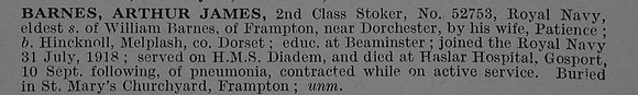 Barnes A J 2nd Class Stoker 52753 Royal Navy Obit De Ruvignys Roll Of Honour Vol 4