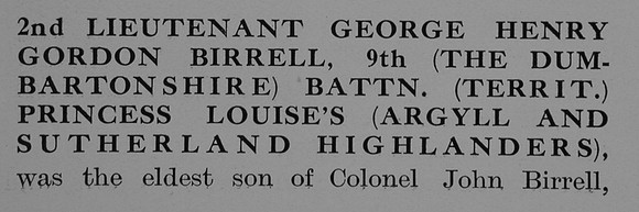 Birrell G H G 2nd Lt 9th Argyll Sutherland Highlanders Obit Part 1 Bond Of Sacrifice Vol 2