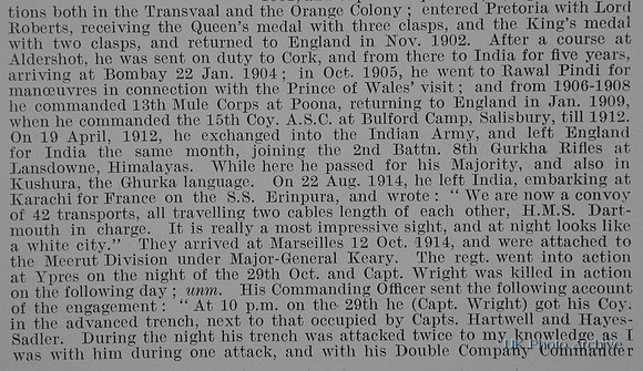 Wright H S N Captain Indian Army Obit Part 2 De Ruvignys Roll Of Honour