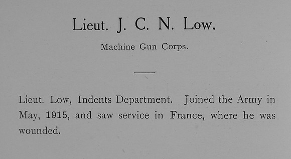 Low J C N Lt Machine Gun Corps Record William Graham Company
