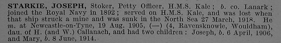 Starkie J Petty Officer Stoker 285787H.M.S. Kale Royal Navy Short Obit De Ruvignys Roll Of Honour Vol 4