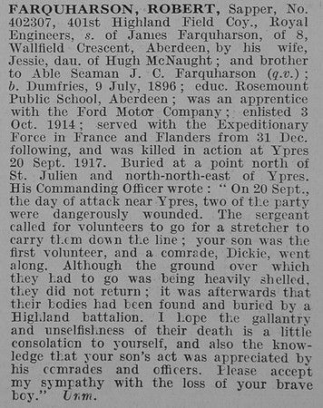 Farquharson R Sapper Royal Engineers Obit De Ruvignys Roll Of Honour Vol 3