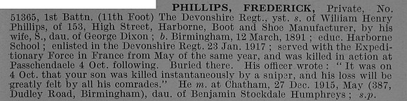 Phillips F Pte 51365 1st Devonshire Regiment Obit De Ruvignys Roll Of Honour Vol 4