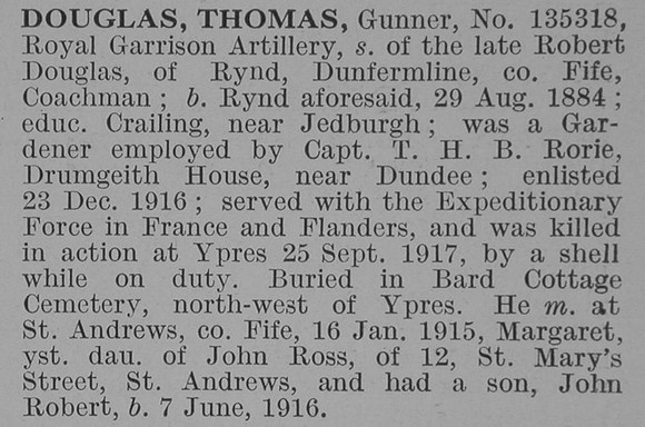Douglas T Gnr Royal Garrison Artillery Obit De Ruvignys Roll Of Honour Vol 3