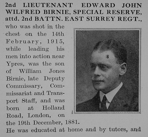 Birnie E J W 2nd Lt 2nd East Surrey Regiment Obit Part 1 The Bond Of Sacrifice Vol 1