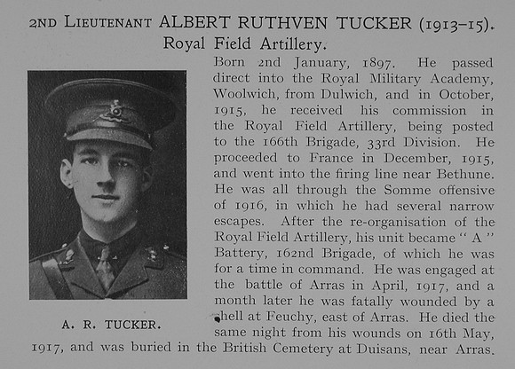 Tucker A R 2nd Lt Royal Field Artillery Obit  Dulwich College Roll Of Honour