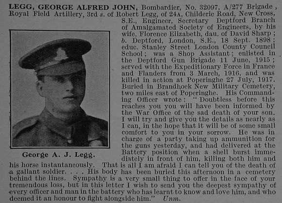 Legg G A J Bmdr 32097 Royal Field Artillery Obit De Ruvignys Roll Of Honour Vol 4