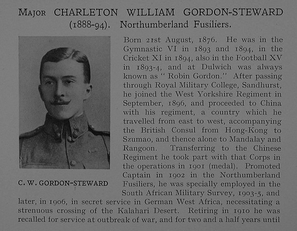 Gordon-Steward C W Major Northumberland Fusiliers Obit Dulwich College Roll Of Honour Vol 4