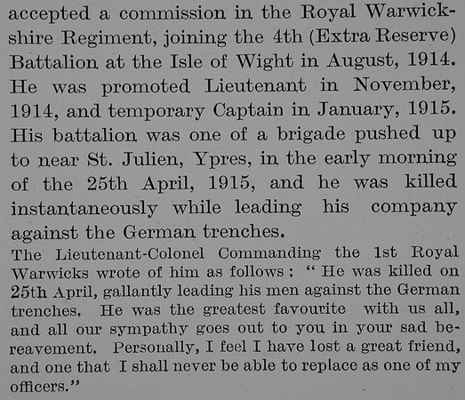 Black F H Lt 1st Royal Warwickshire Regiment Obit Part 3 Bond Of Sacrifice Vol 2