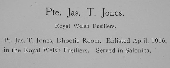 Jones J T Pte Royal Welsh Fusiliers Record Wailliam Graham Company