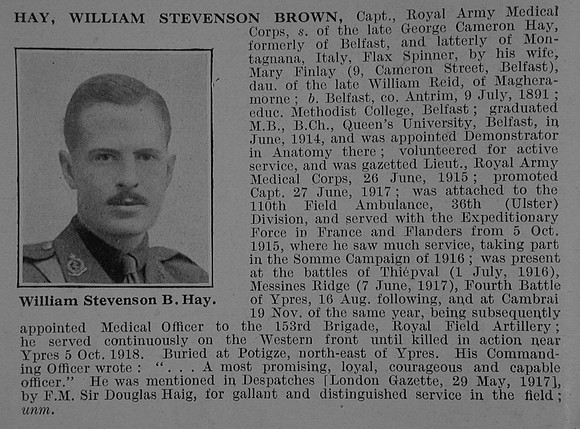 Hay W S B Captain Royal Army Medical Corps Obit De Ruvignys Roll Of Honour Vol 5