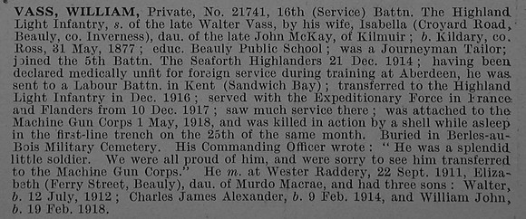 Vass W Pte 21741 16th Highland Light Infantry Obit De Ruvignys Roll Of Honour Vol 4