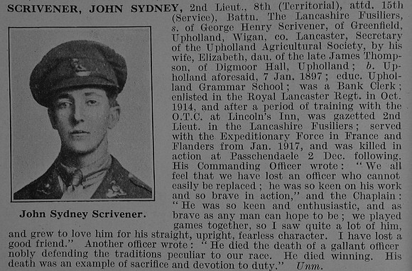 Scrivener J S 2nd Lt 8th Attd 15th Lancashire Fusiliers Obit De Ruvignys Roll Of Honour Vol 3