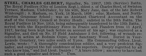 Steel C G Sig 19917 13th Royal Fusiliers Obit De Ruvignys Roll Of Honour Vol 4