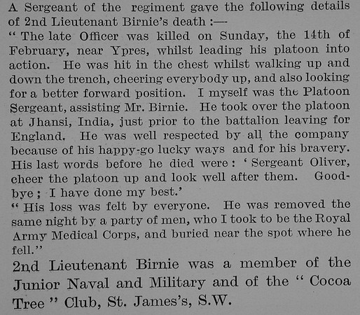 Birnie E J W 2nd Lt 2nd East Surrey Regiment Obit Part 5 The Bond Of Sacrifice Vol 1