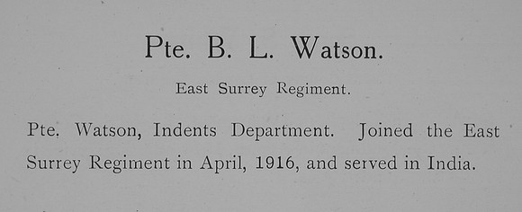 Watson B L Pte East Surrey Regiment Record William Graham Company