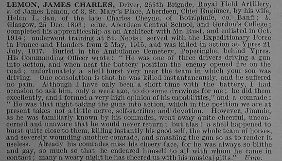 Lemon J C Dvr 630139 Royal Field Artillery Obit De Ruvignys Roll Of Honour Vol 4