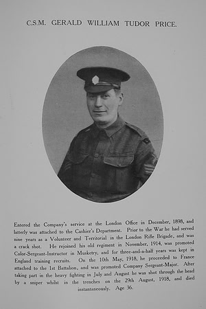 Price G W T CSM 300780 5th London Regiment Northen Assurance Co War Record